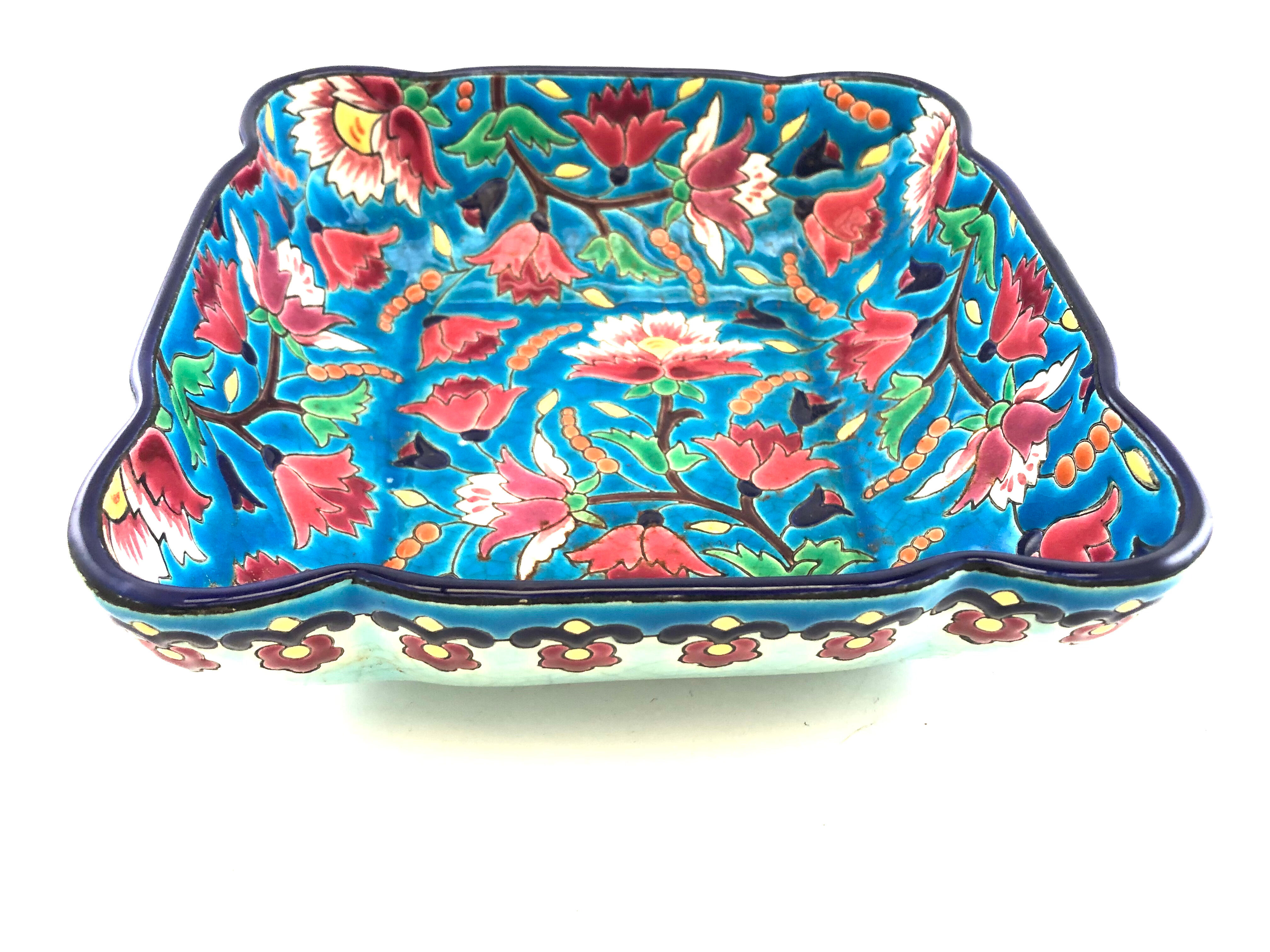 Square cut in blue Longwy enamels