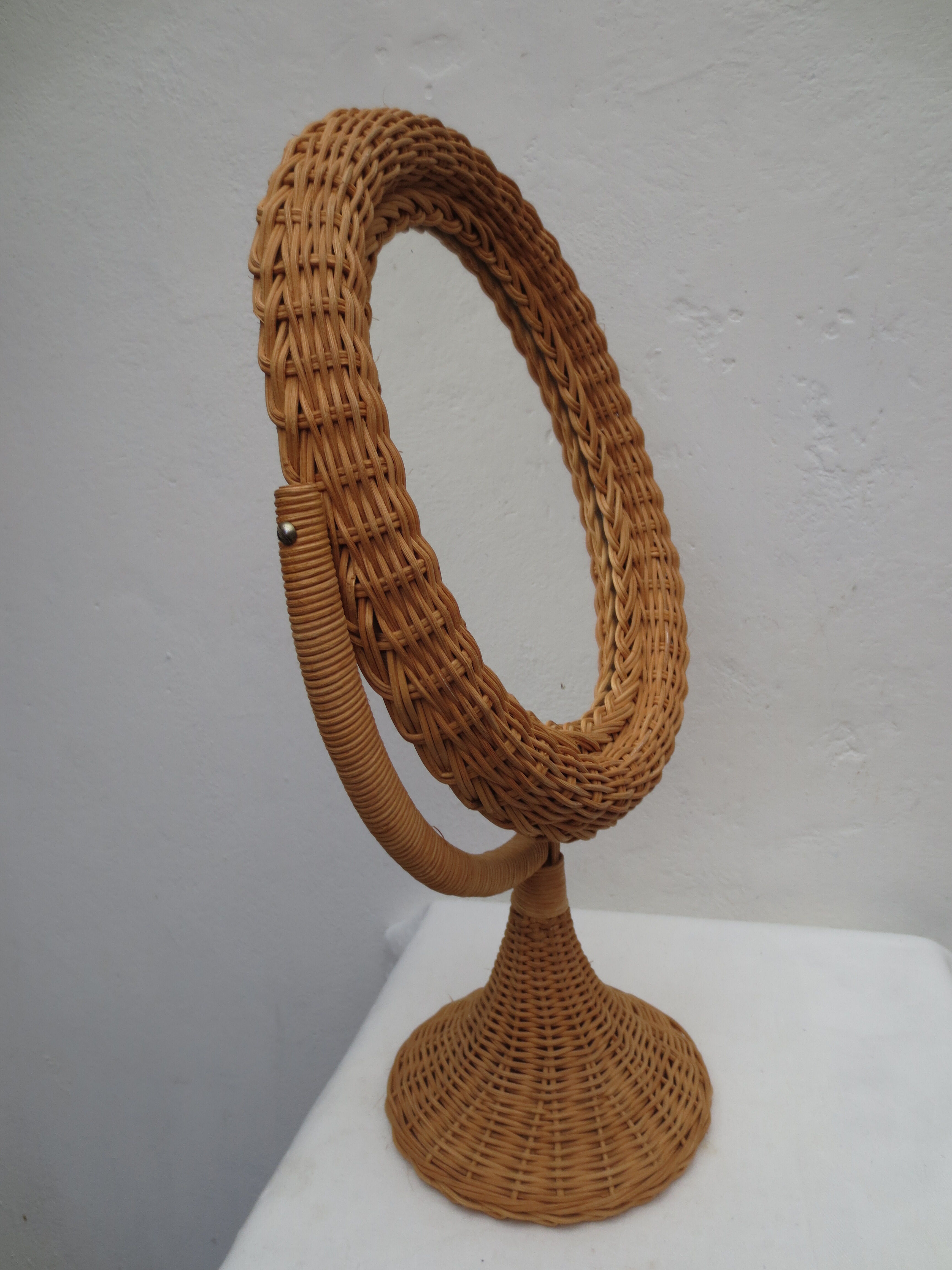 Rattan psyche mirror 22x43cm