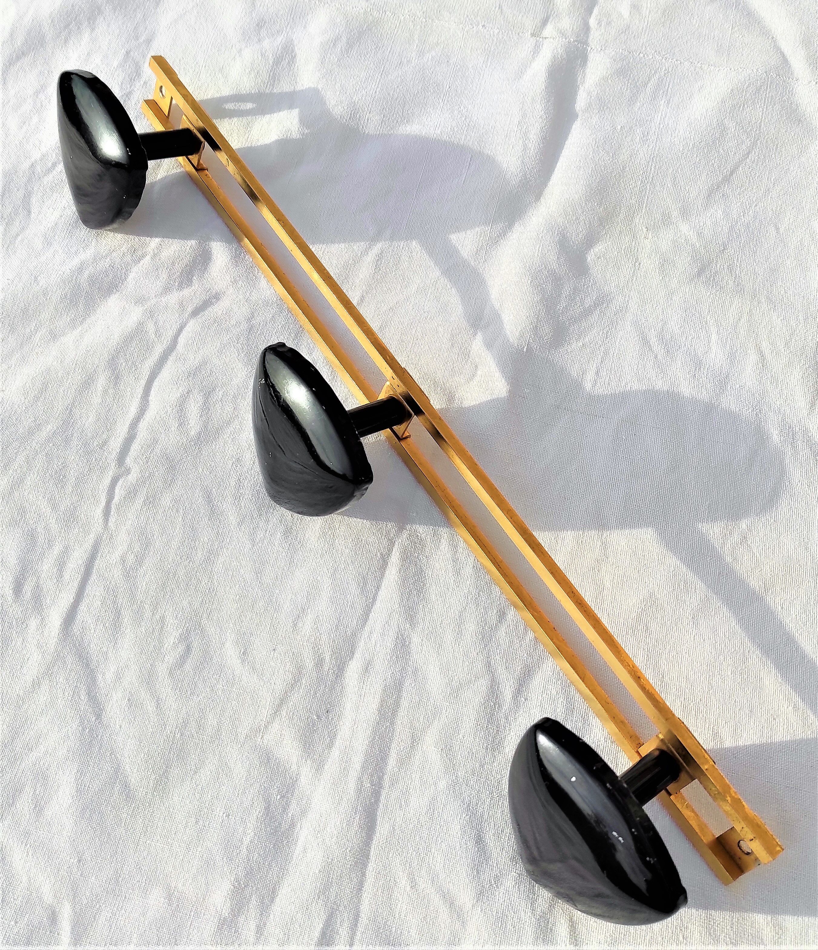COAT RACK in gold metal and 3 black triangular PATERES circa 1960 Vintage