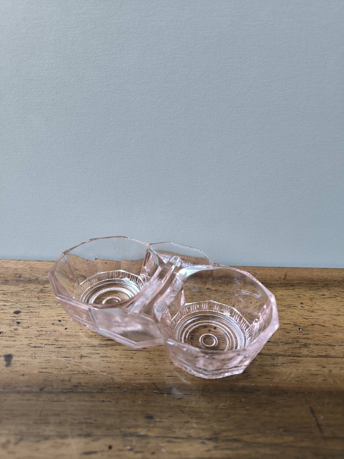 Vintage pink moulded glass salt and pepper shaker set.