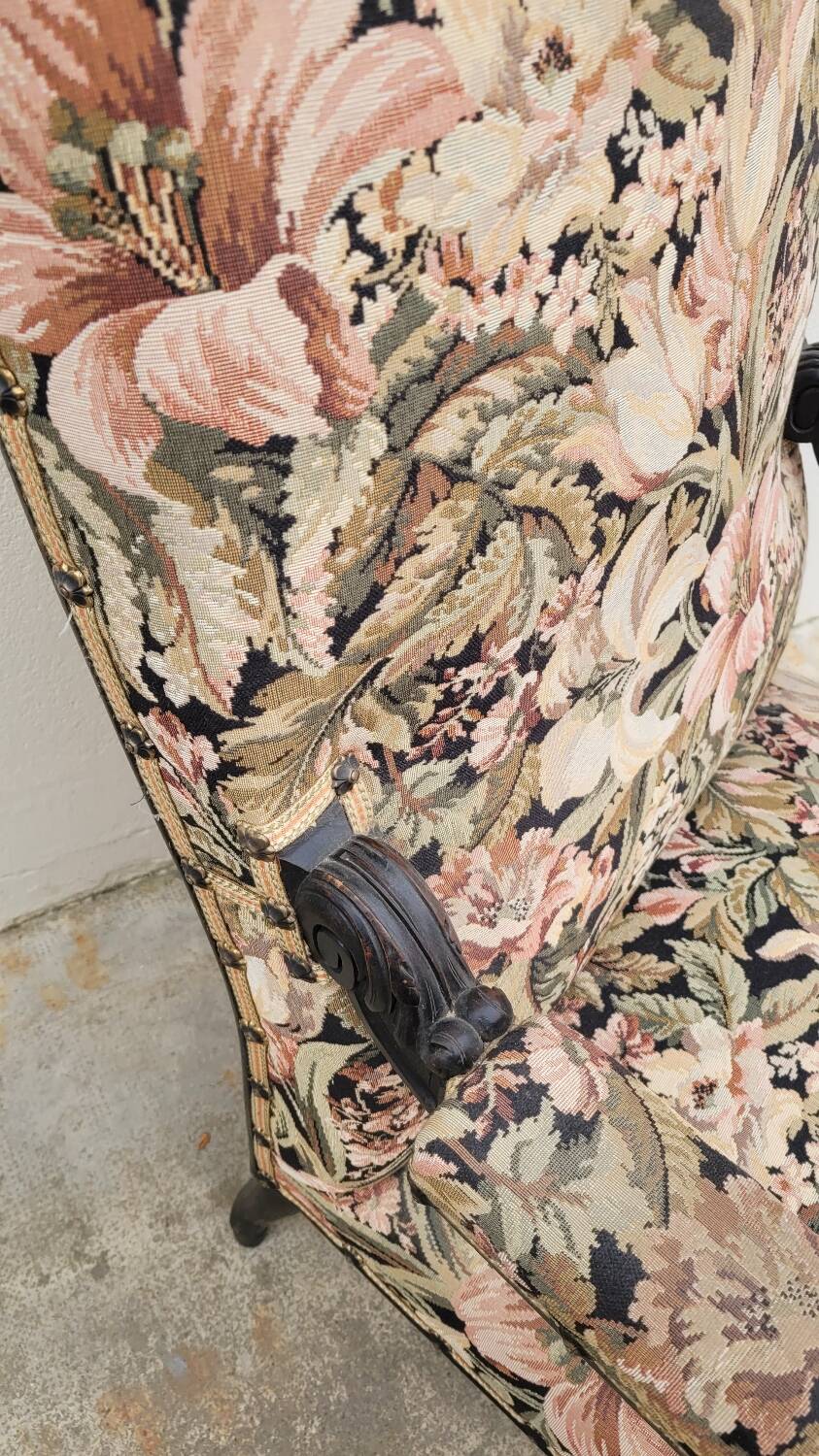 Napoleon III period armchair with floral tapestry, 19th century