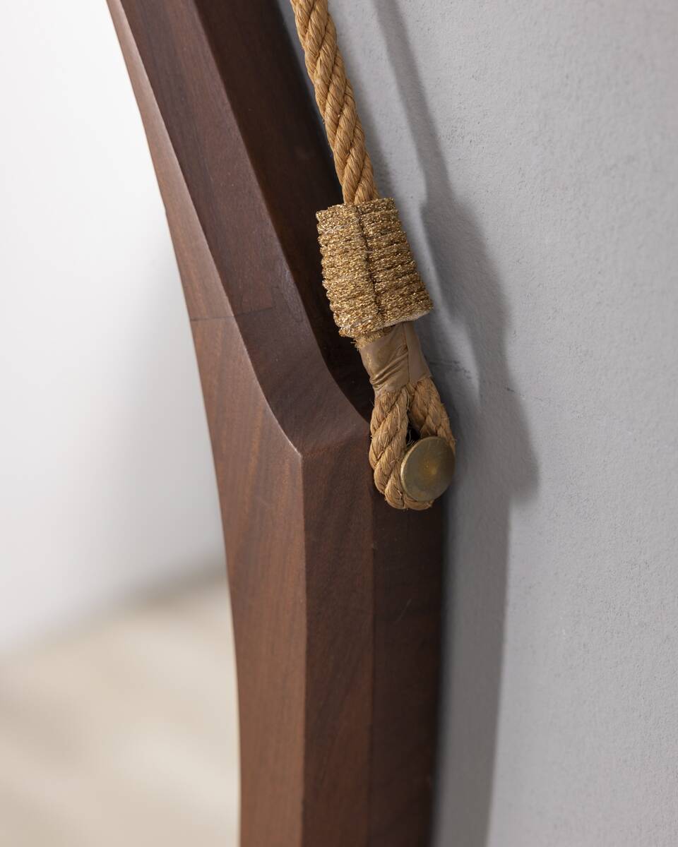 VINTAGE 1970S OVAL WALL MIRROR IN WOOD, ITALIAN DESIGN