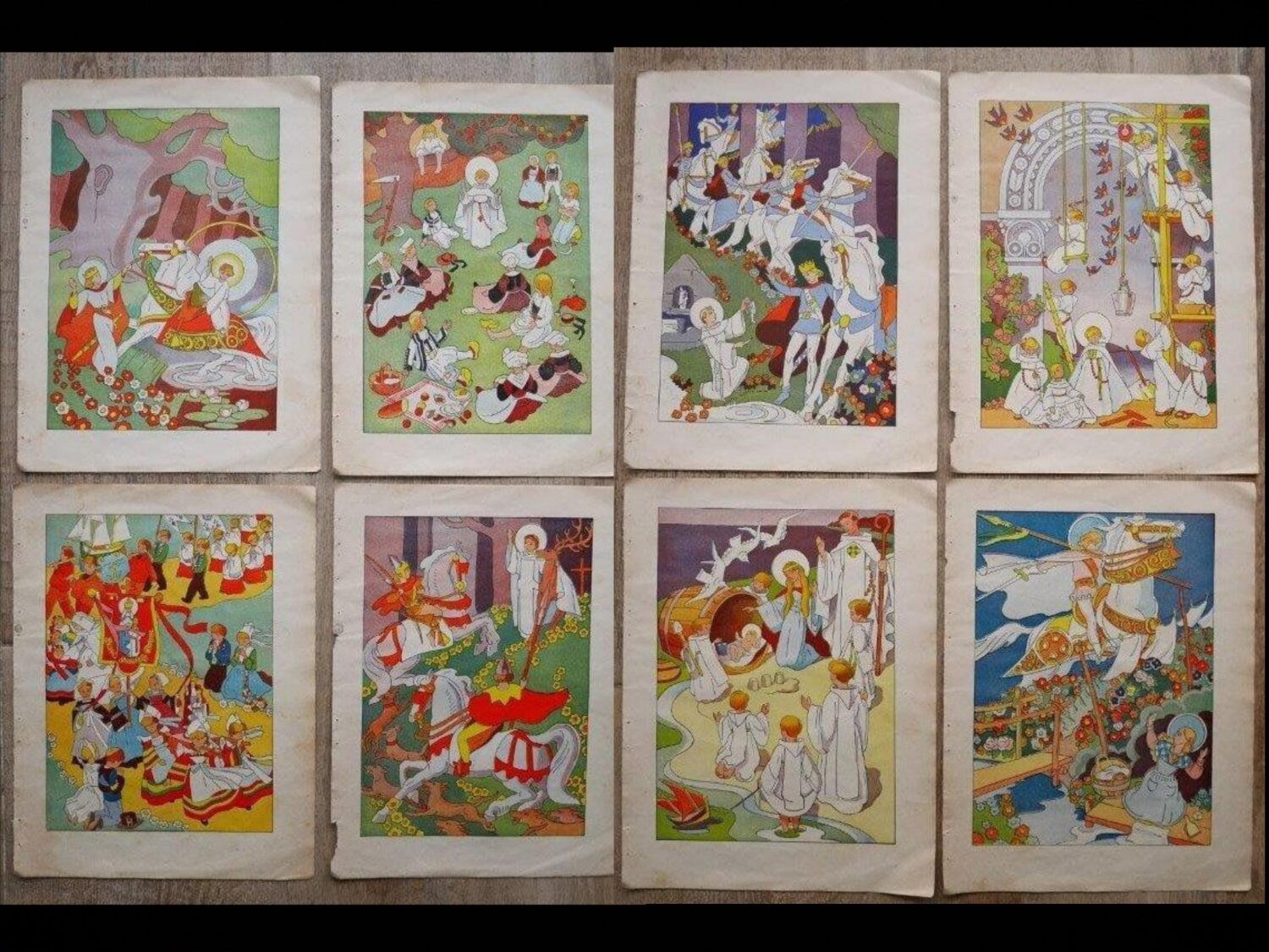Lot de 4 illustrations bretonnes (par Micheau-Vernez), Corentin, Haude, Gwénolé et Azénor