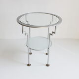 Postmodern round glass  and steel side table, 1980s.