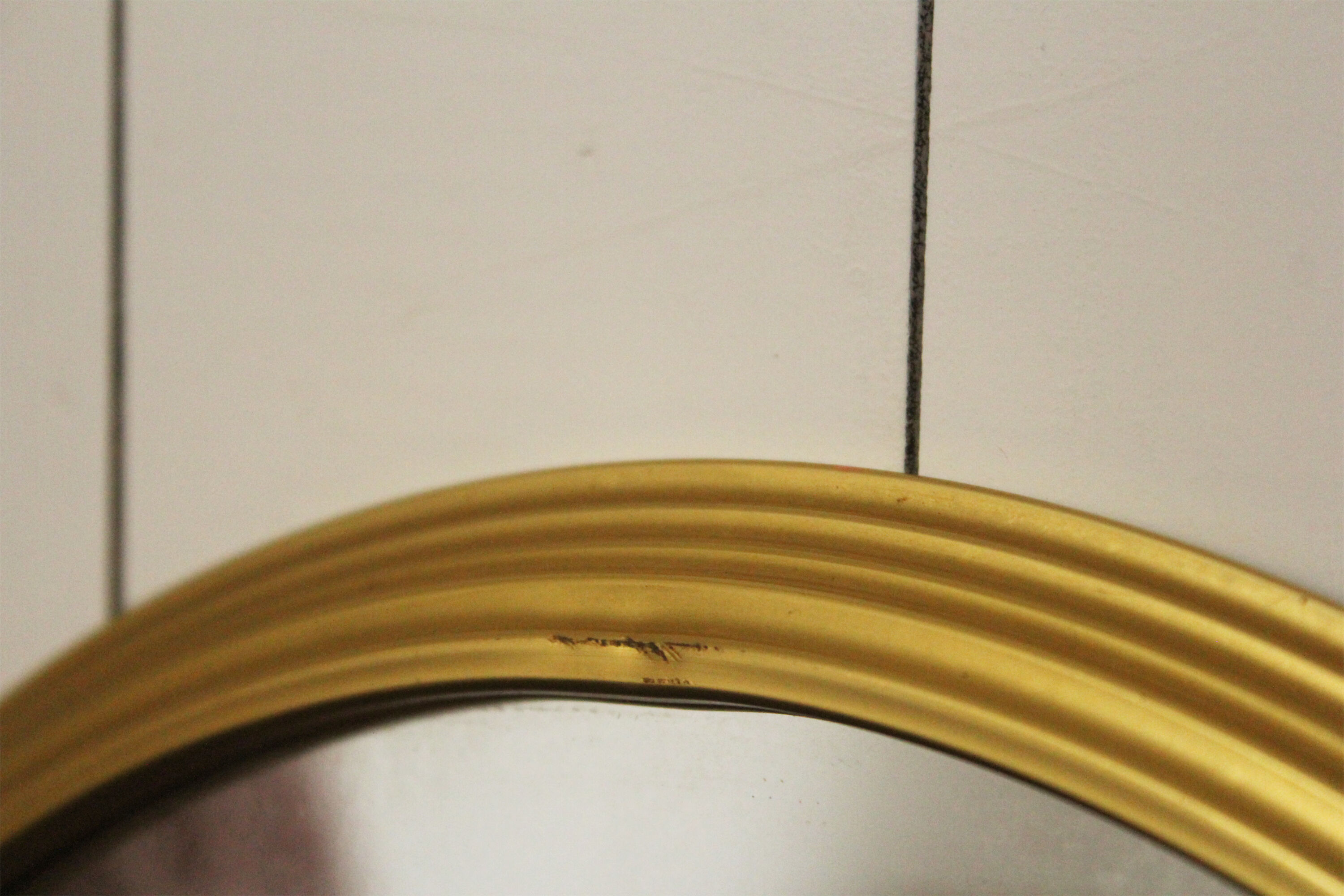 Miroir vintage rond  bordure acier doré