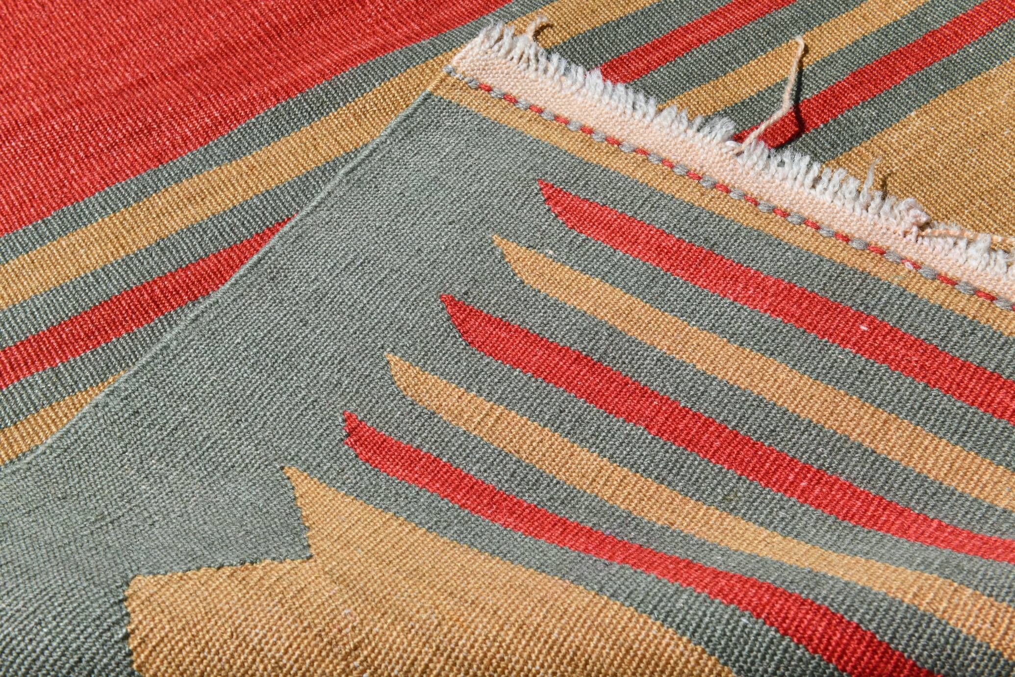 2x6 Kilim Salmon & Red Modern Decorative Wool Kilim Rug, 73x188 Cm
