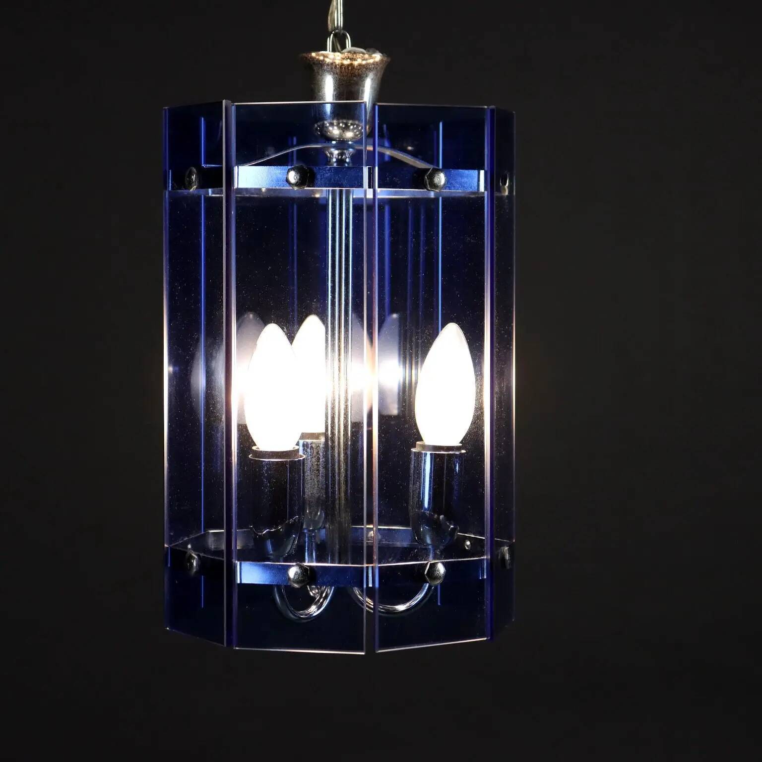 Suspension vintage en métal et verre, Italie, années 1960
