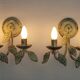 Pair of Vintage Italian Double Wall Lights Leaf Detail Green & Gold Finish