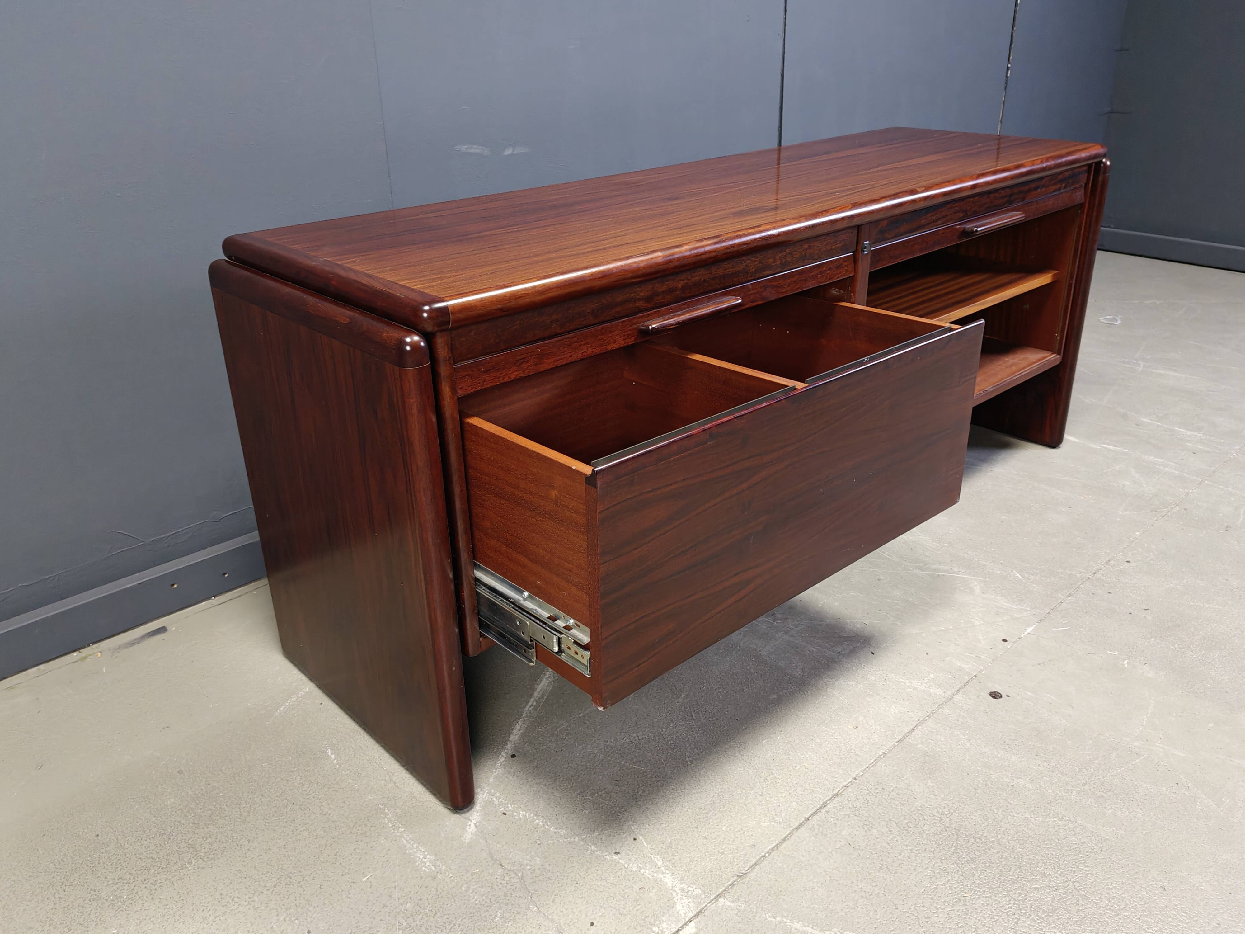 Rosewood Credenza With Vertical Tambour Doors by Dyrlund, 1960s
