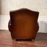 French leather club chair, chapeau de gendarme model circa 1950’s