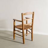 Vintage French Mid Century Wooden Armchairs in Elm & Rattan, 1950s