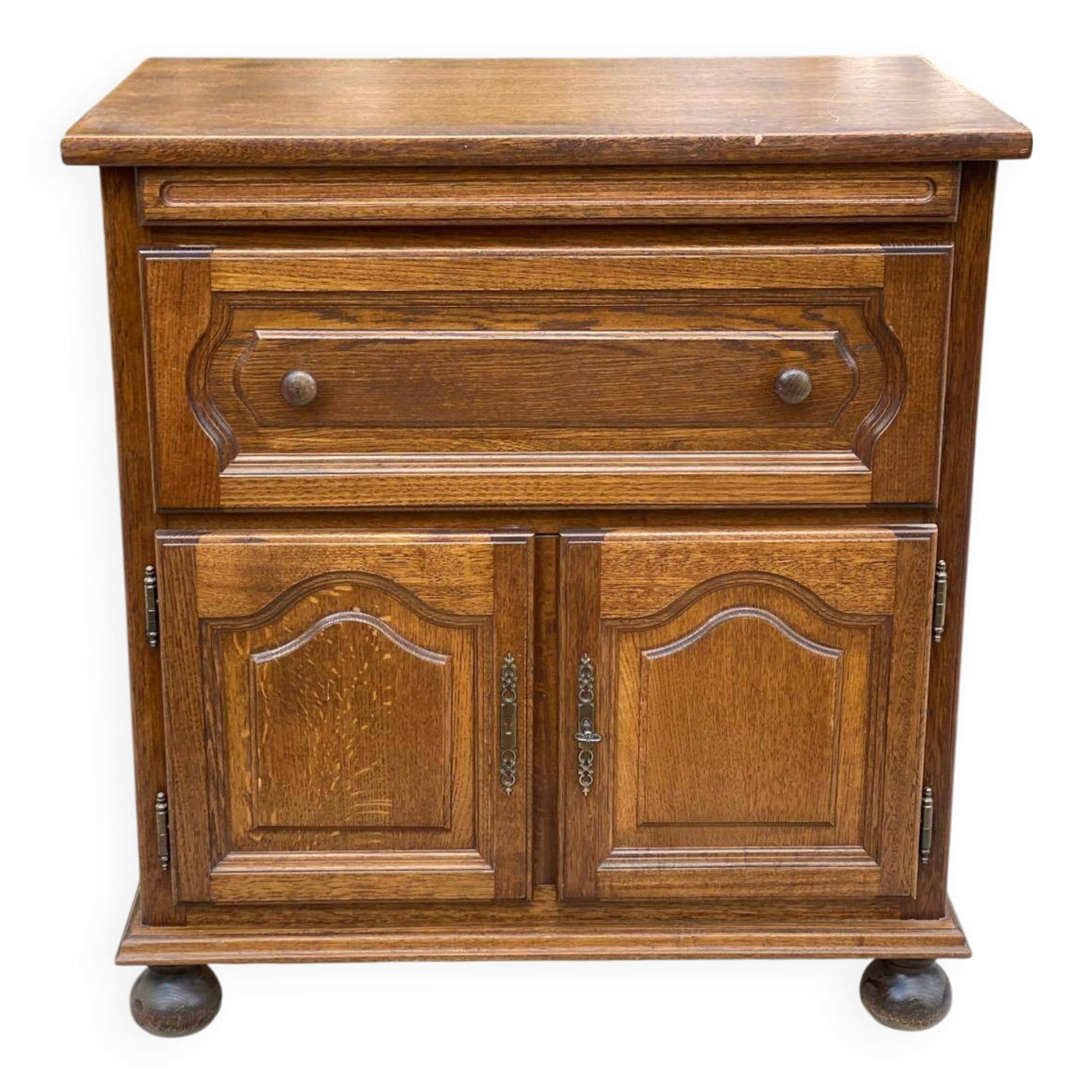English sideboard with 2 doors, solid wood, medium satin oak
