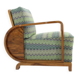1930s Restored Art Deco Armchair in Solid Walnut, Czechoslovakia