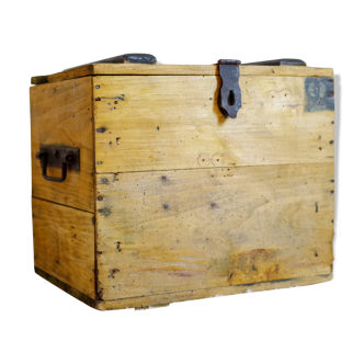 Wooden chest and old black metal