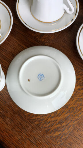 6 Yugoslav porcelain coffee cups - FP Zaječar - white and gilding