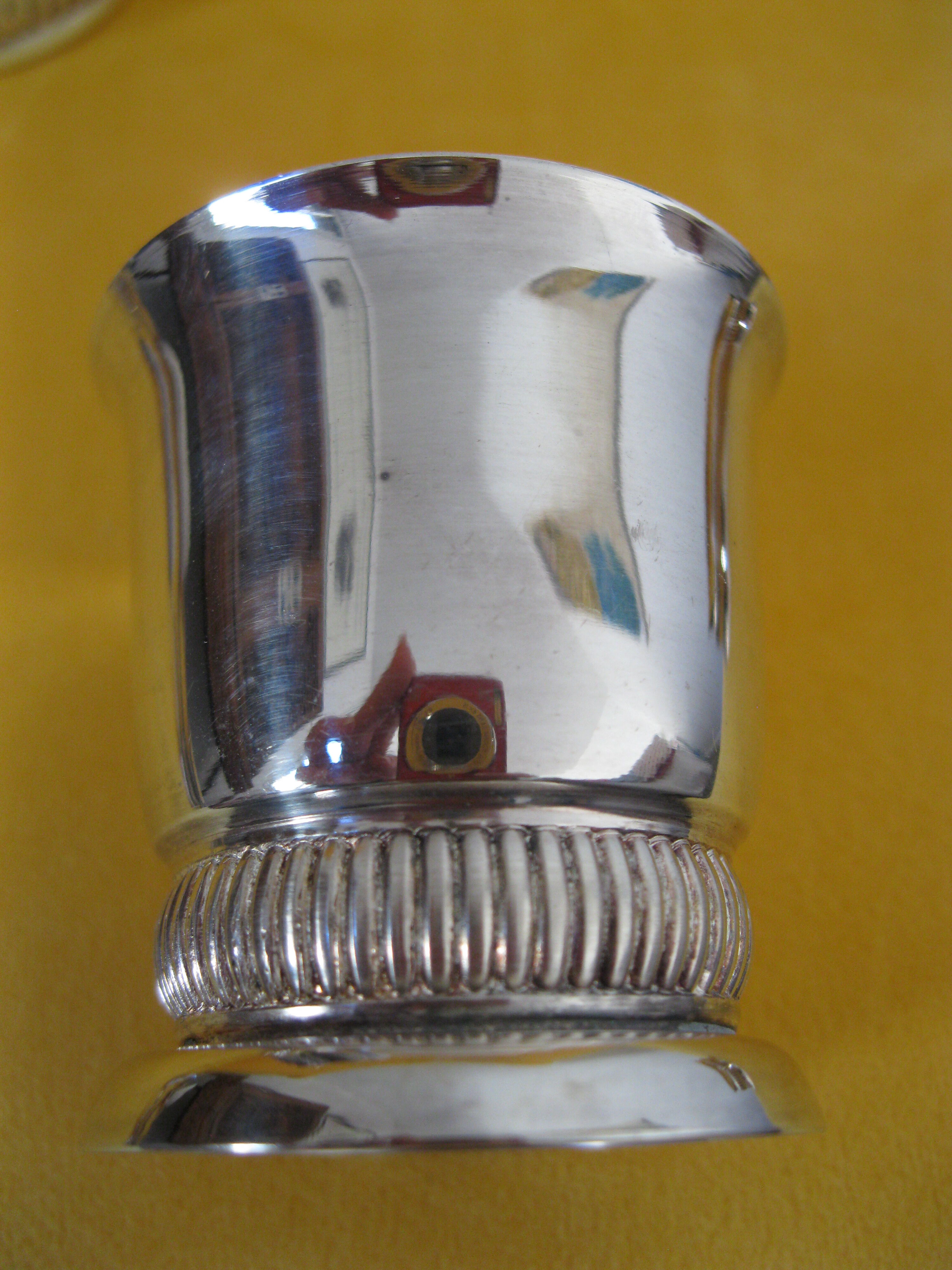 Duo of small silver metal timpani