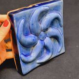 Blue Glazed Ceramic Plate Relief Decor Trivet