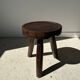 Low hollow upcycled teak tripod stool - Small brown solid wood stool circular seat cr