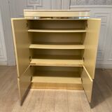 High sideboard, ivory lacquer, gilded and travertine, 1970s