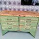 Old wooden garage workbench, industrial vintage.