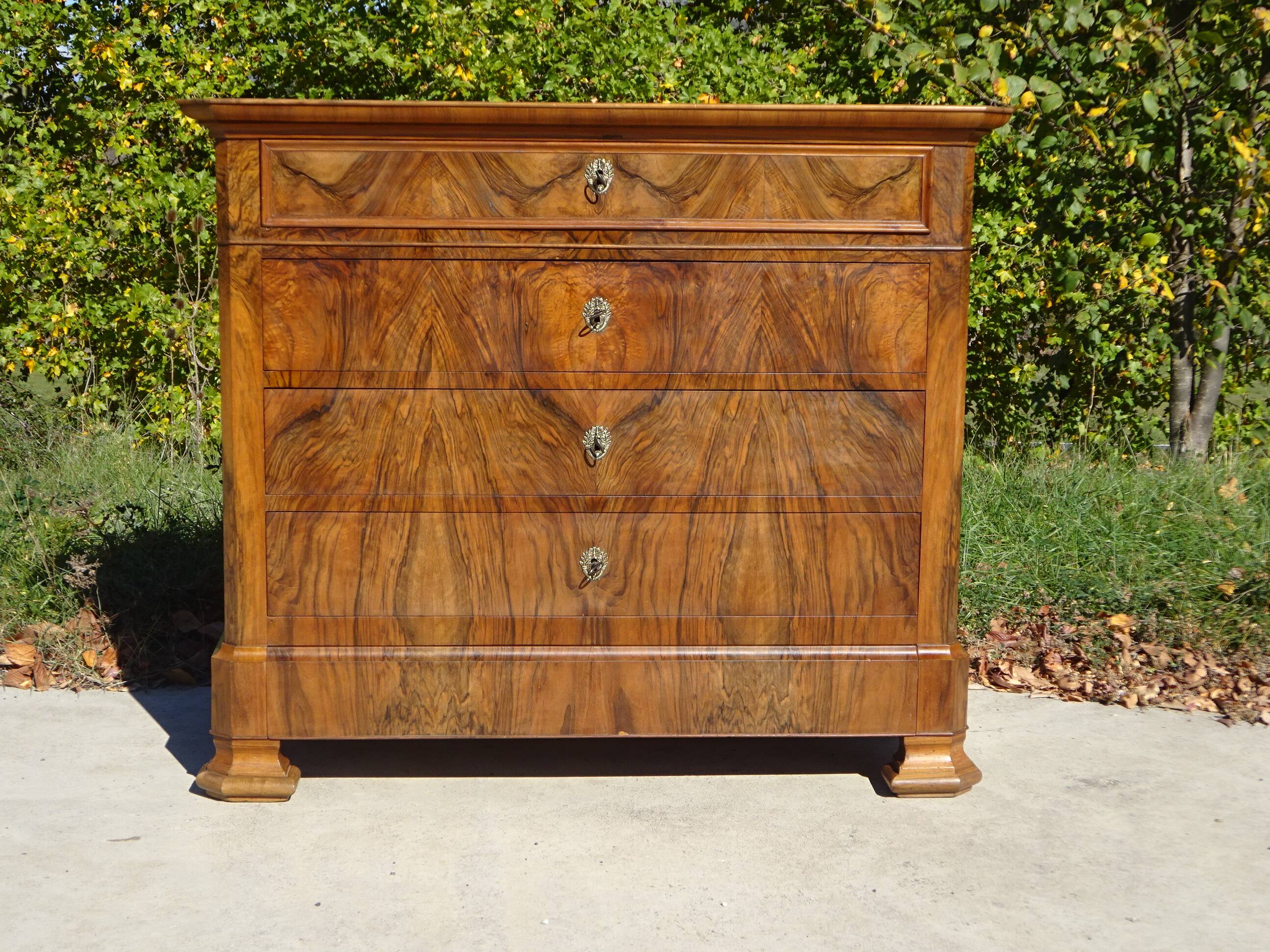 Commode en noyer et ronce de noyer style Louis Philippe