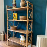 Rattan and bamboo shelf 70s