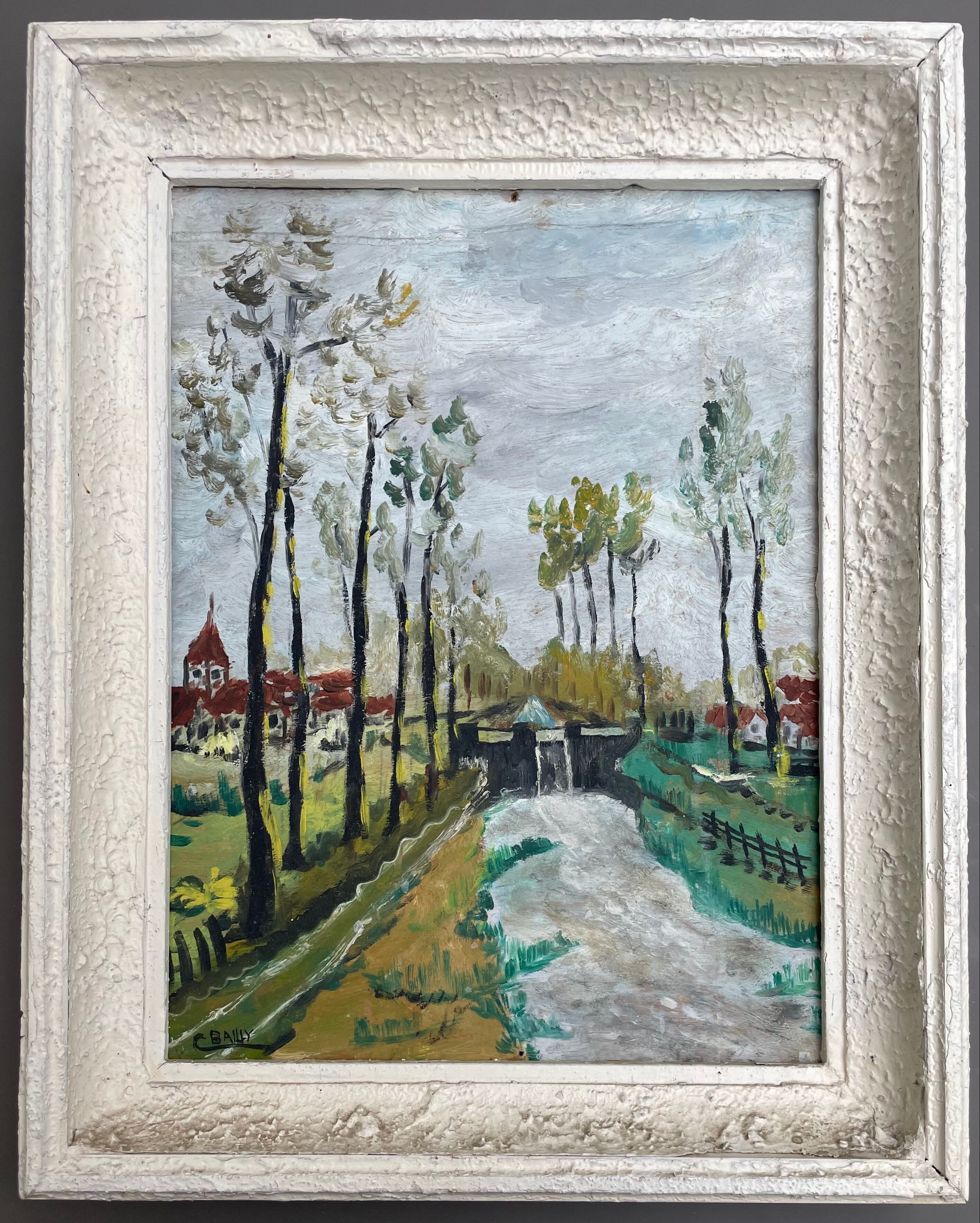 Old landscape painting in the taste of Utrillo XXth