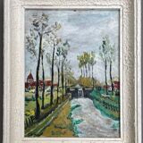 Peinture ancienne paysage dans le goût d'Utrillo XXe