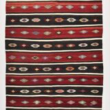 Turkish Red & Black Striped Vintage Kilim Rug, 168x228Cm