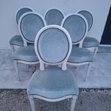 Set of 6 Louis XVI style patinated medallion chairs.