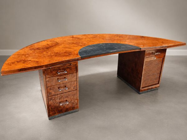 Bureau de direction vintage en loupe de bois – années 1970