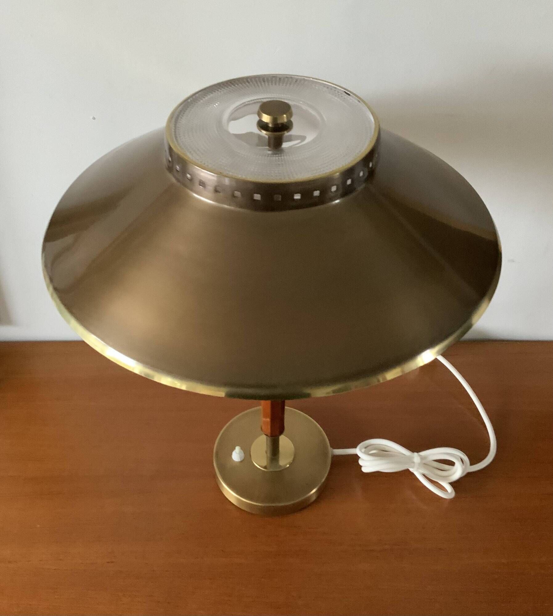Rare Vintage Brass And Teak Table Lamp Borden's Boras Model 8445, 1940's