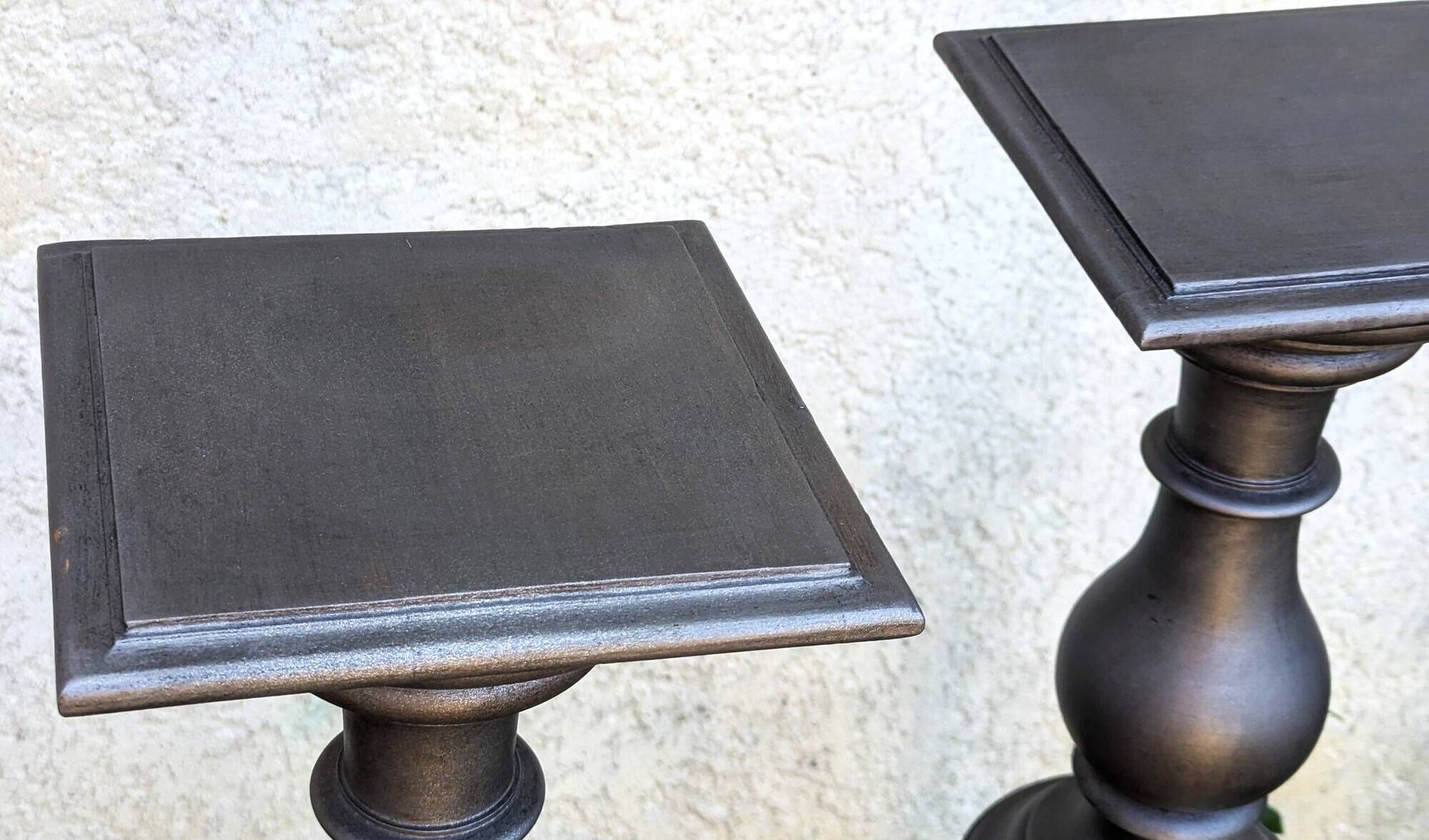 Pair of Grey Painted Wooden Pedestal Columns, Napoleon III Period