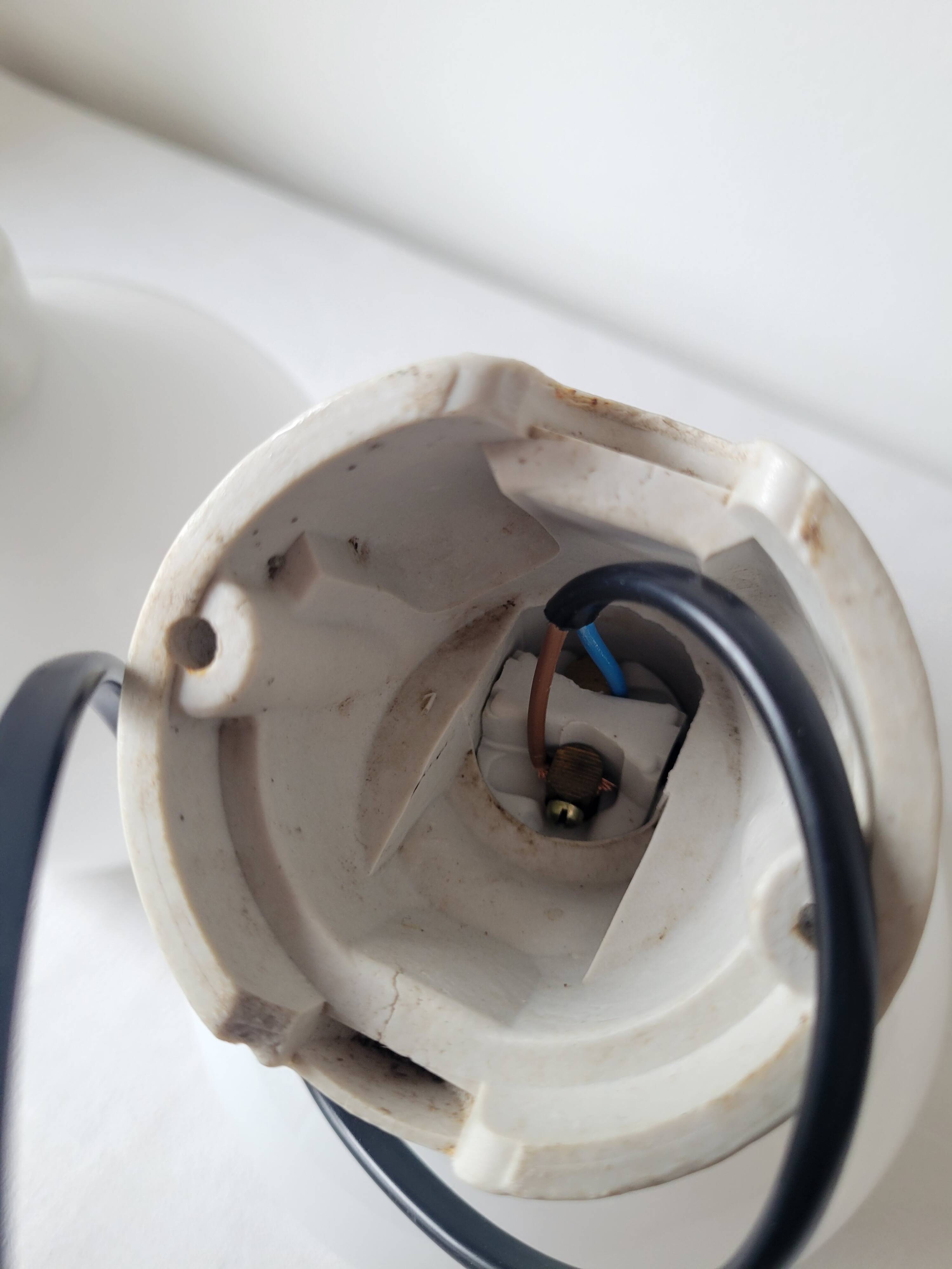 Duo of opaline and porcelain pendant lights