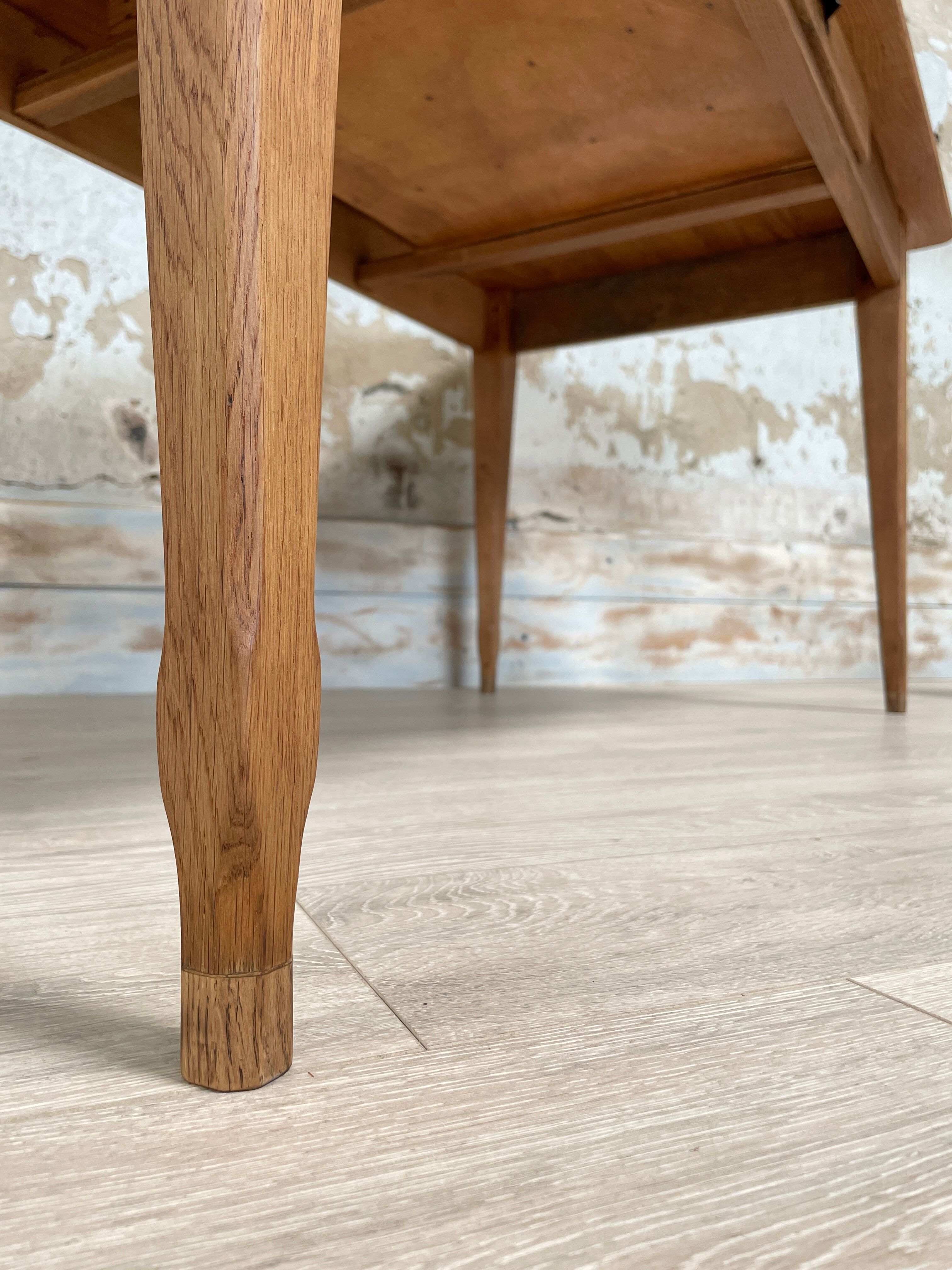 Vintage farmhouse table with spindle legs.