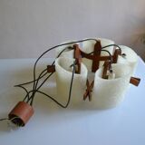 Scandinavian chandelier 5 lights 1960 teak and perspex