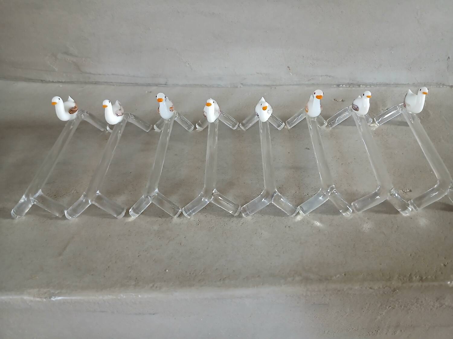 14 antique glass knife rests / ducks