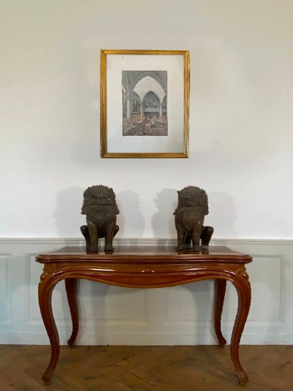 George Roussin, intérieur d’église, dessin, XXème siècle