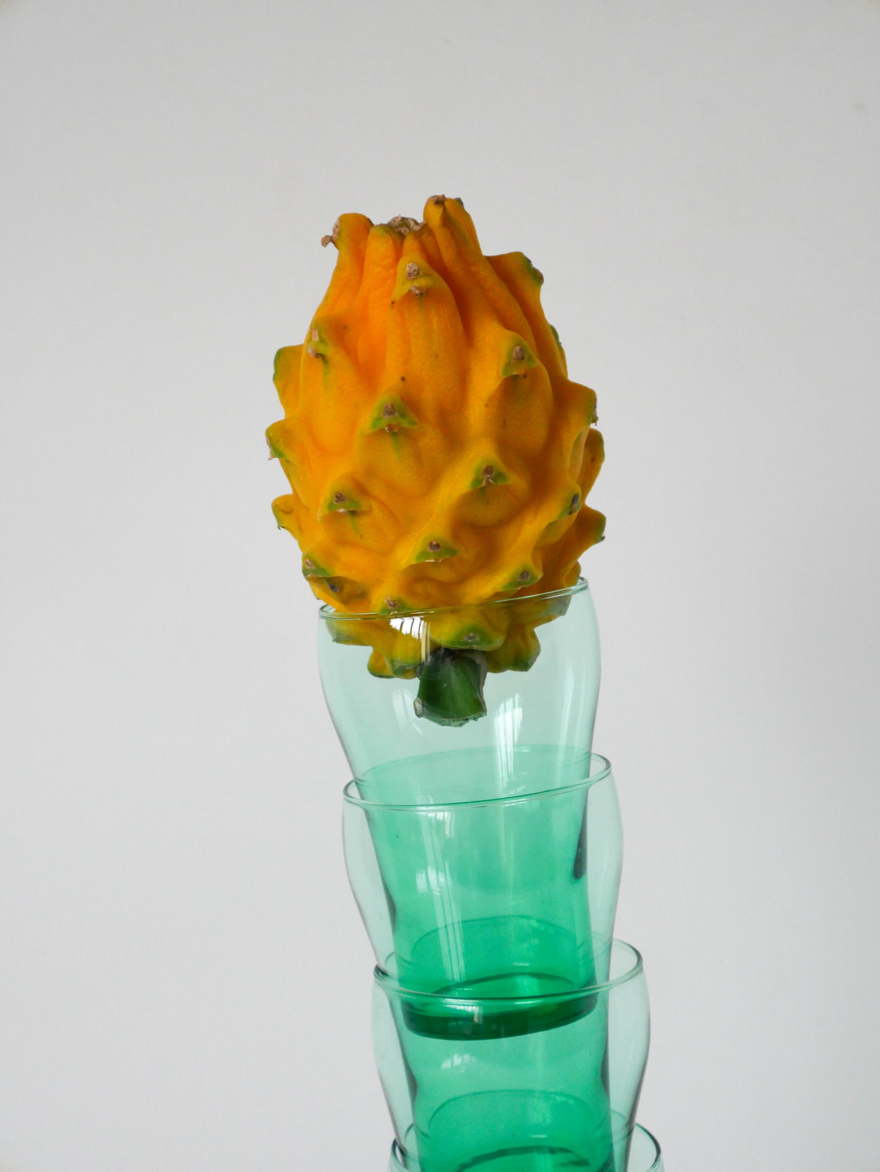 Set of 4 green glass glasses 1970