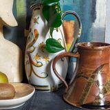Pottery pitcher of La Borne in glazed stoneware art populaire