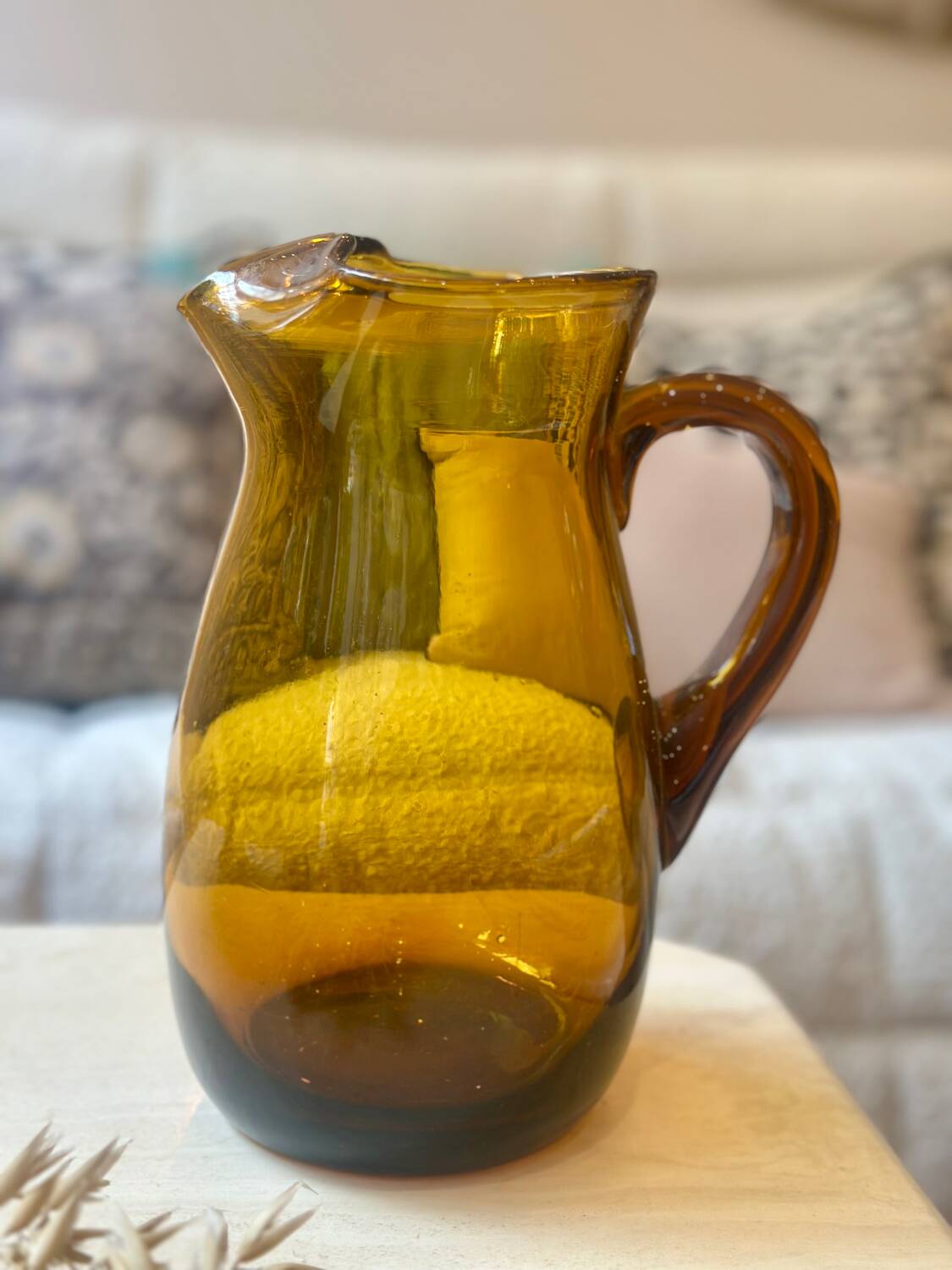 Vintage European Amber Blown Glass Carafe Vase, 1950s-60s