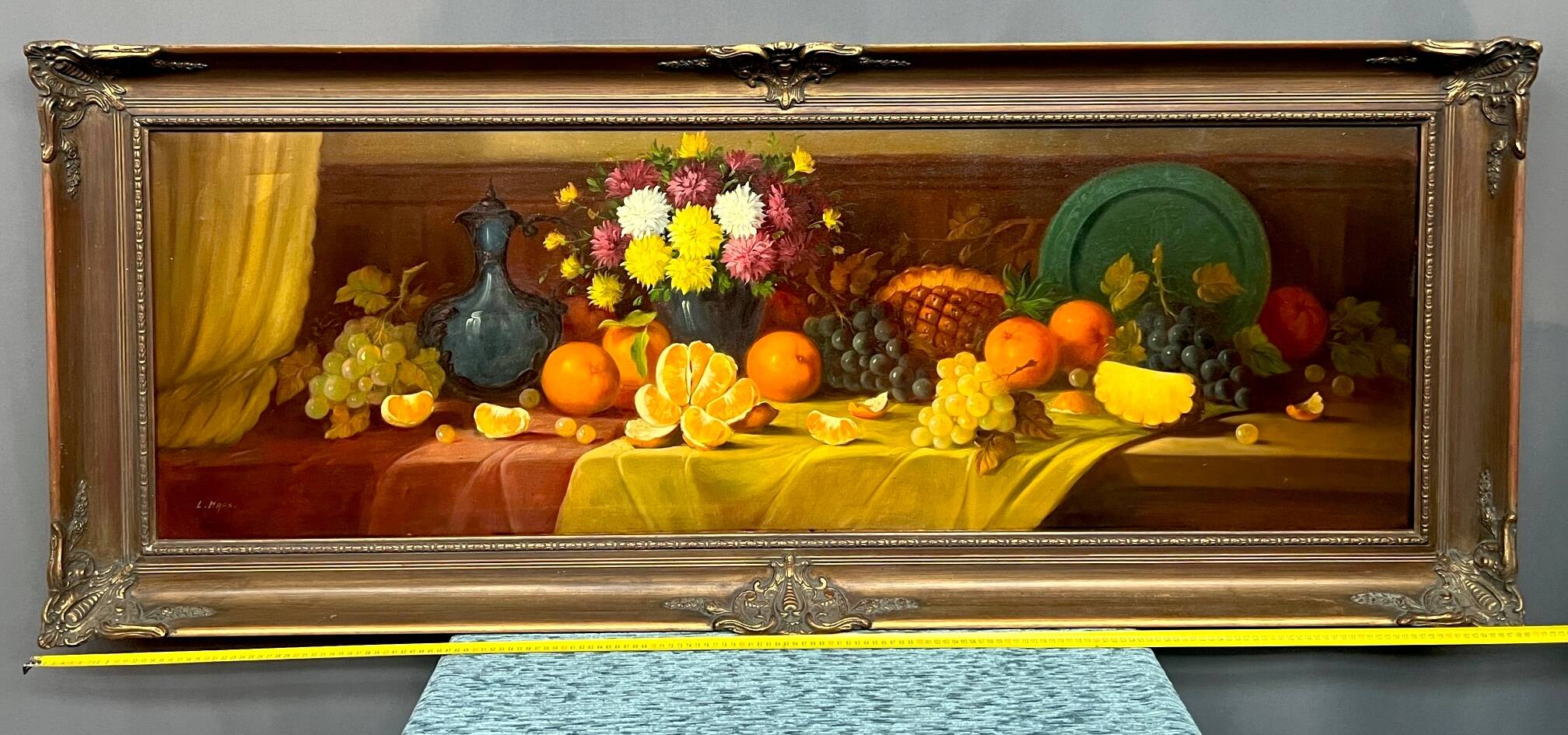 L.Maes. Still life with flowers and fruits. Large format.