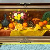 L.Maes. Still life with flowers and fruits. Large format.