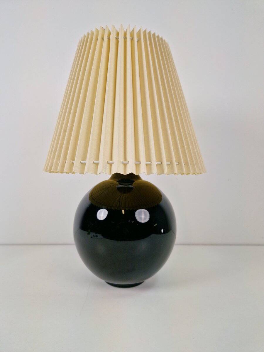 Black Opaline Glass Spherical Table Lamp in the style of Jacques Adnet, 1950s