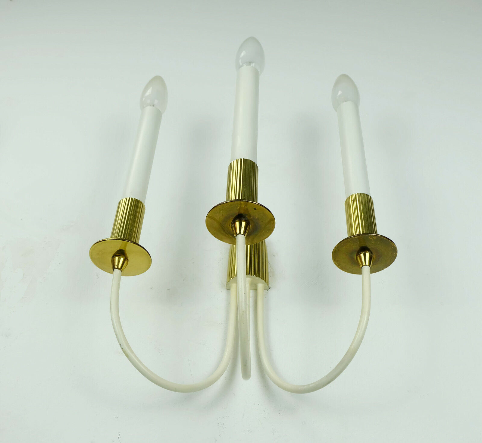 Mid century sconce wall lamp brass white metal vintage cinema light / 2 available