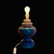 Antique large lamp base in duck blue glazed ceramic
