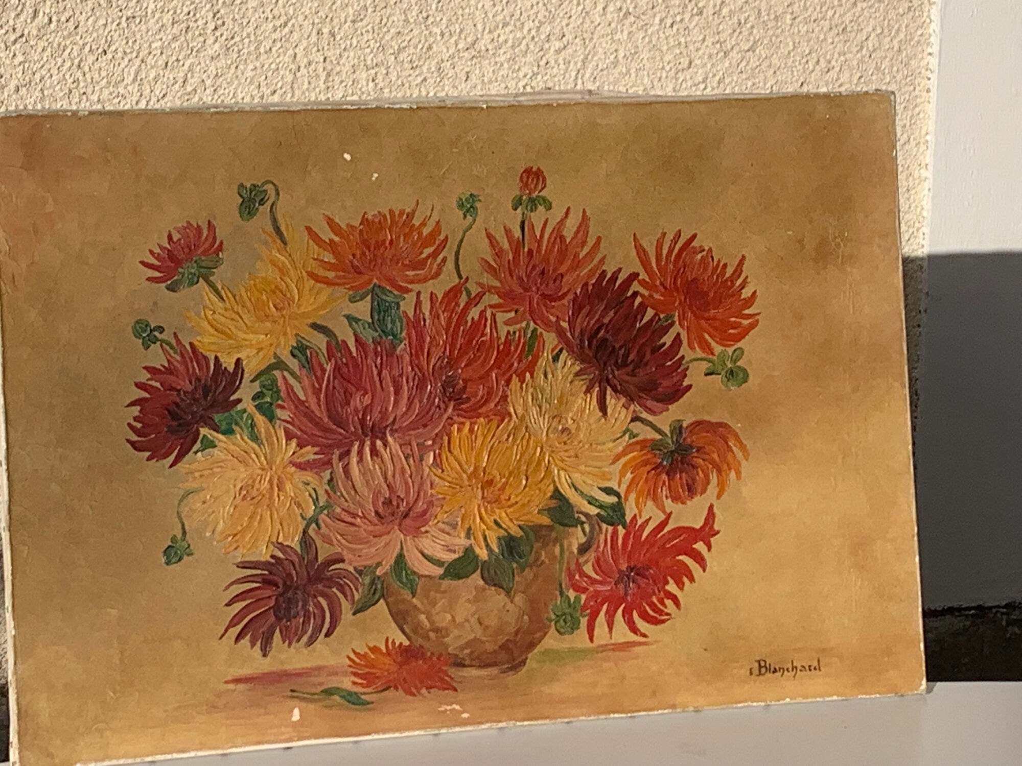 Painting the bouquet of vintage dahlias signed Blanchard