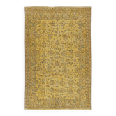 Vintage Handmade Turkish Wool Area Rug Overdyed in Yellow for Contemporary Interiors
