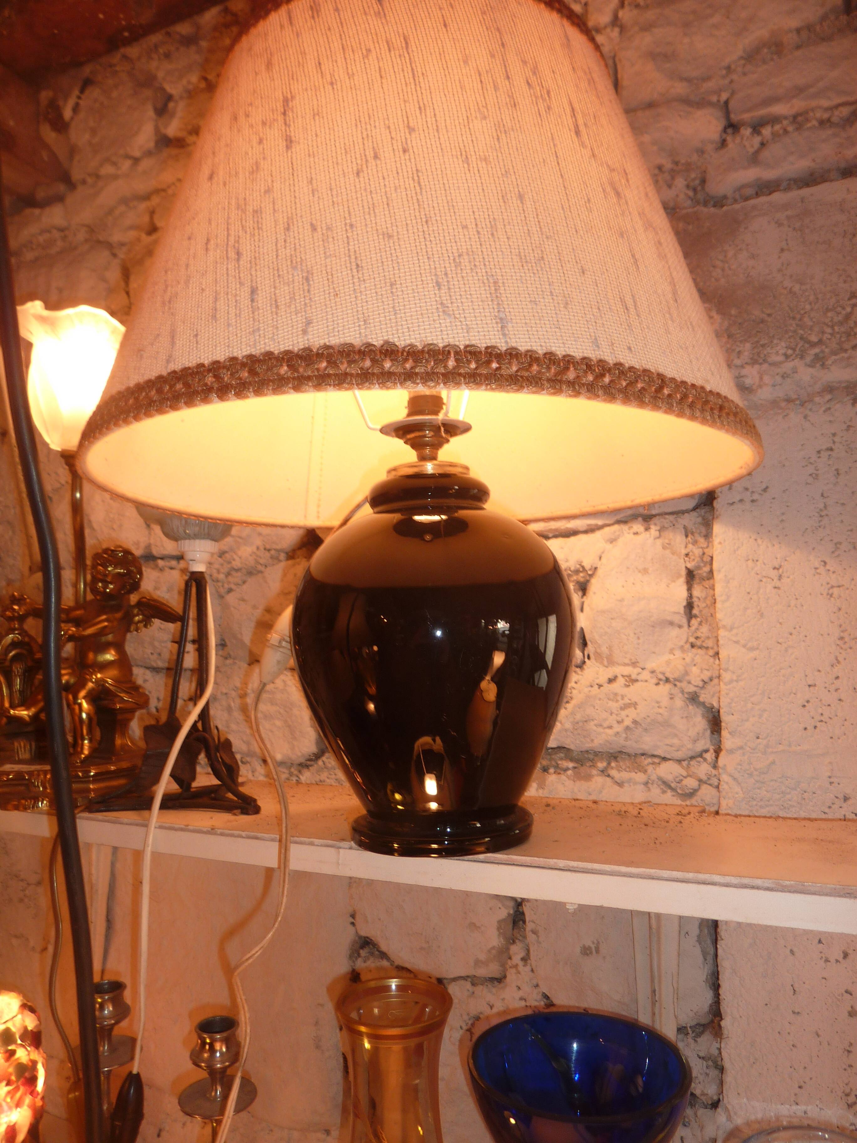 black opaline glass lamp (attributed to Jacques Adnet)