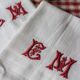 Lot 2 towel towels white honeycomb fringes monograms red E B